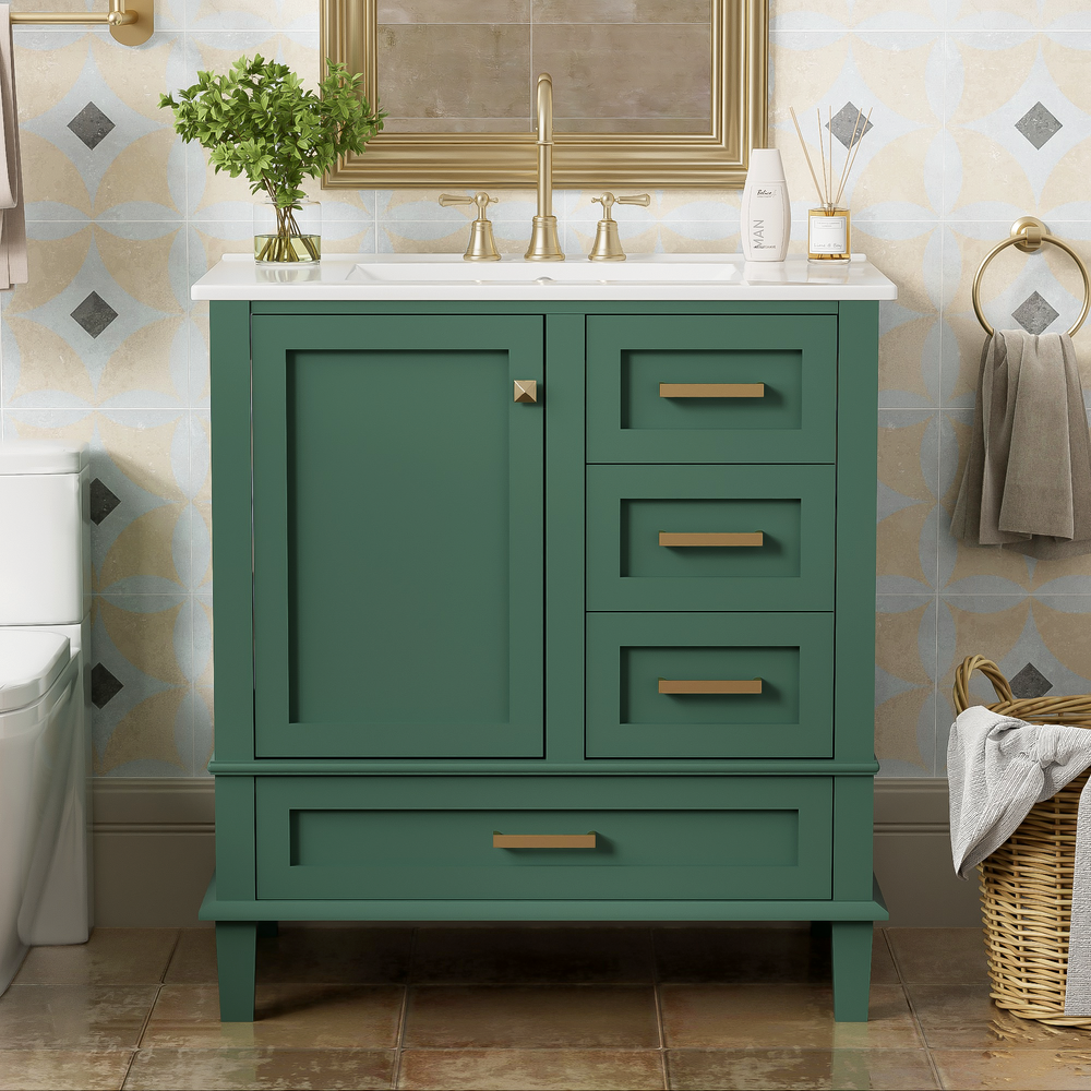 Chic Green Bathroom Vanity with Sink and Soft-Close Drawers