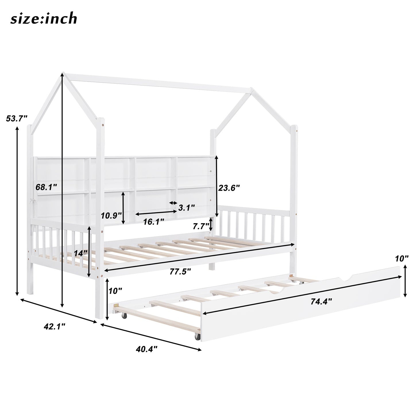 Cozy Wood House Bed with Trundle for Kids