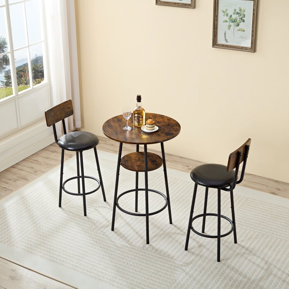 Chic Round Dining Set with Storage & Stylish Bar Chairs