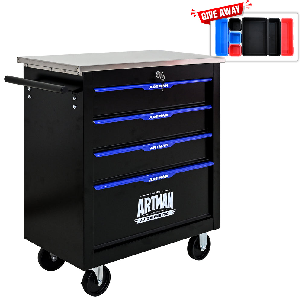 Rolling Tool Cart with Storage Drawers - Black