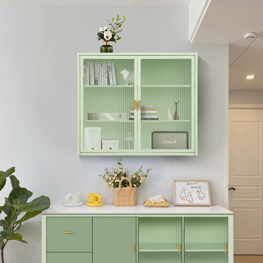 Mint Green Modern Wall Cabinet with Glass Doors