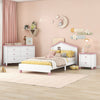 Chic Twin Bedroom Set with Nightstand and Storage Dresser in White and Pink