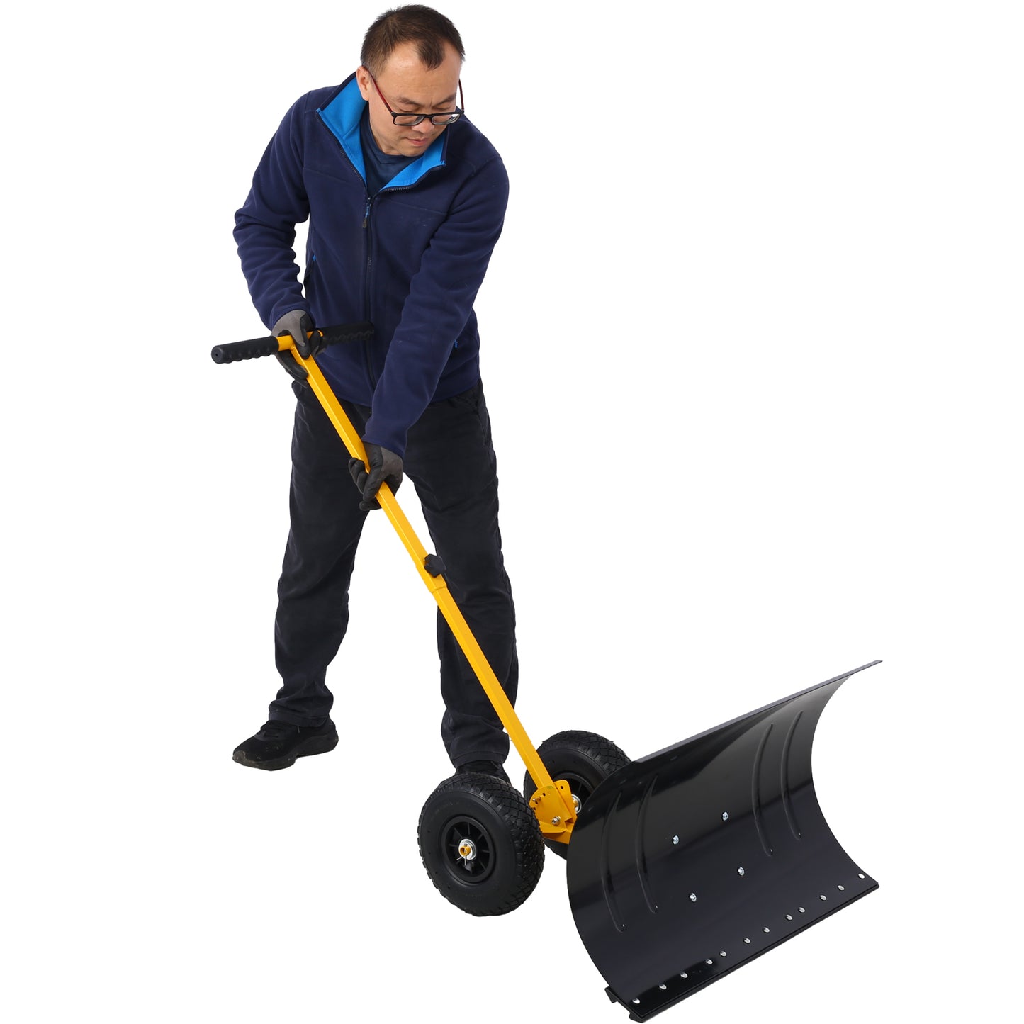 Wheeled Snow Pusher with Adjustable Handle