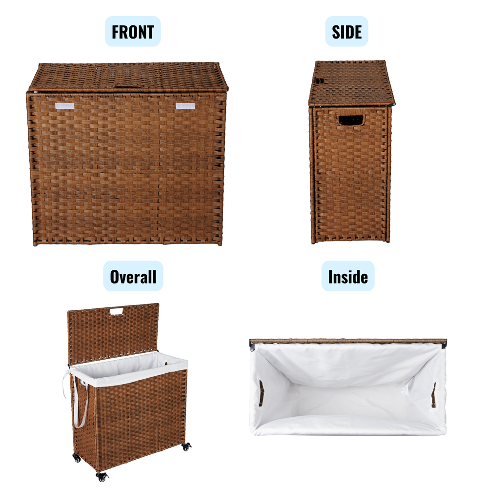 Stylish Brown Laundry Hamper with Lids and Wheels