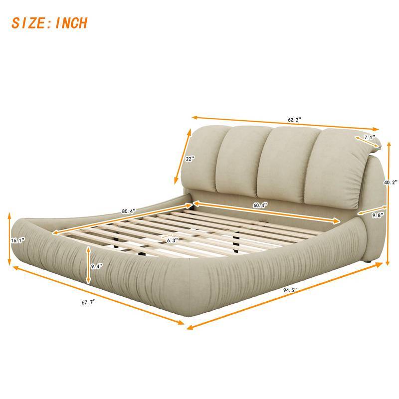 Cozy Velvet Queen Bed with Plush Headboard