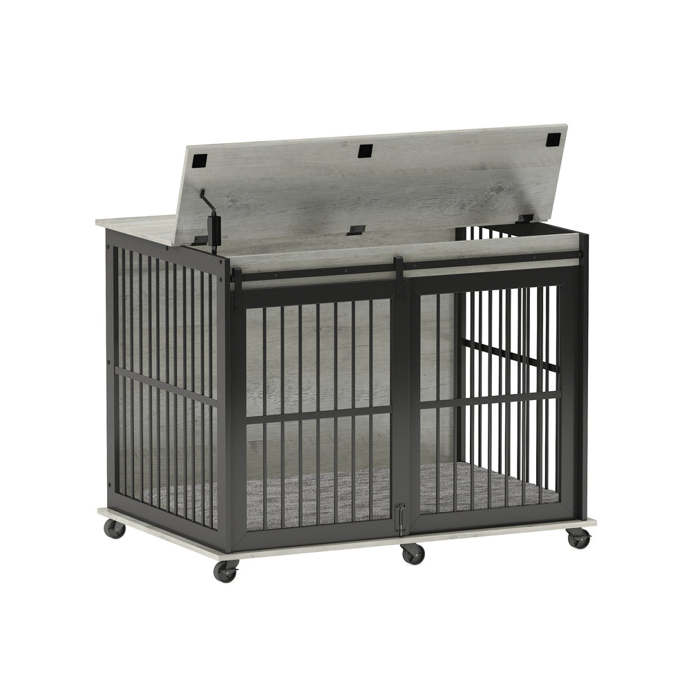 Stylish Dog Crate with Sliding Iron Door & Cozy Mat