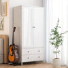 Chic White Metal Wardrobe with Mirror and Drawers