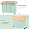 Mint Green Kitchen Island on Wheels with Drop-Leaf Countertop & Storage