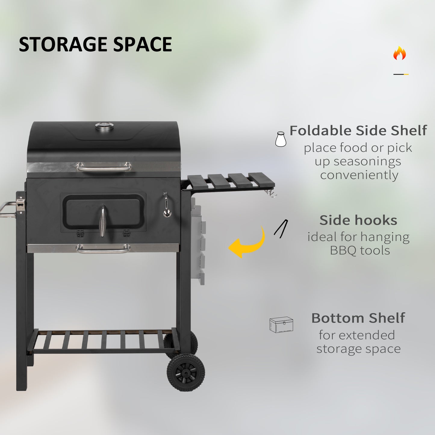 Outsunny Portable Charcoal Grill with Side Table and Storage