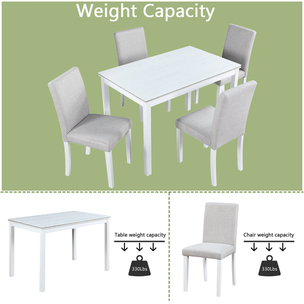 Chic White Dining Set with Upholstered Chairs