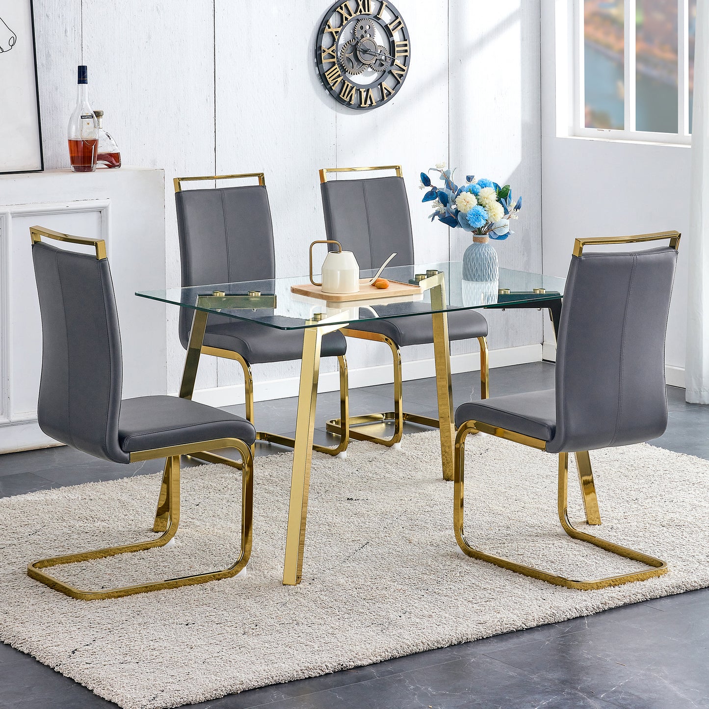 Sleek Gold-Trim Glass Dining Table