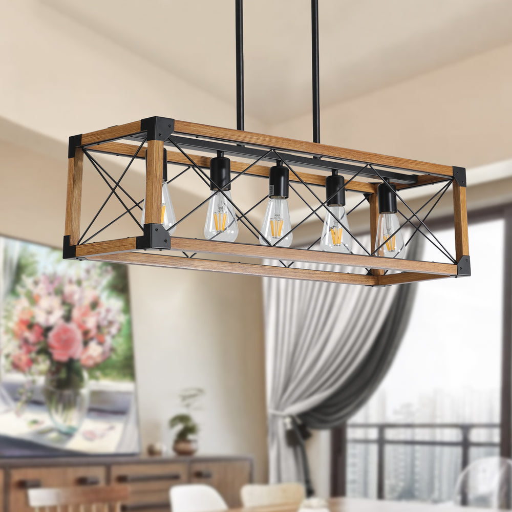 Rustic Walnut 5-Light Farmhouse Chandelier