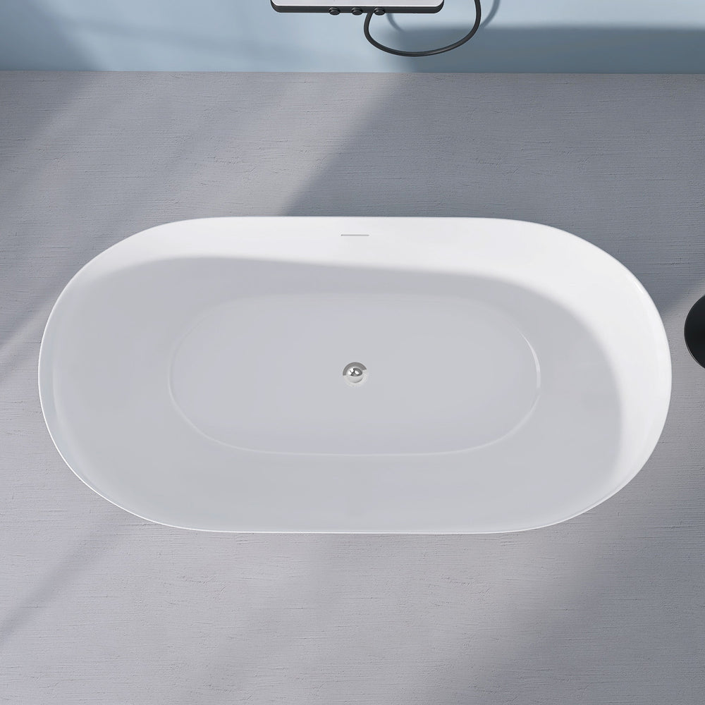 Sleek Modern Oval Soaking Tub with Adjustable Drain