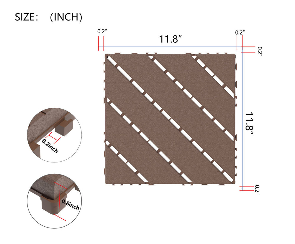 Versatile Interlocking Deck Tiles - Weatherproof Brown Patio Flooring