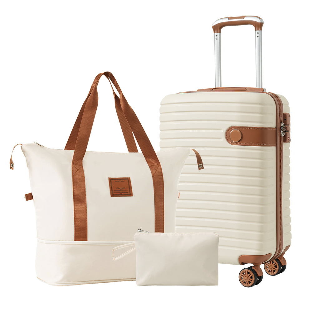 Chic Travel Trio: Lightweight Cream Carry-On Luggage Set