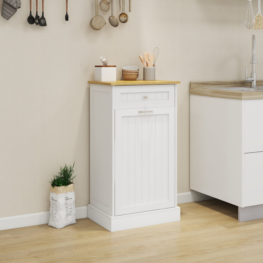 Charming Tilt-Out Trash Cabinet with Drawer - White