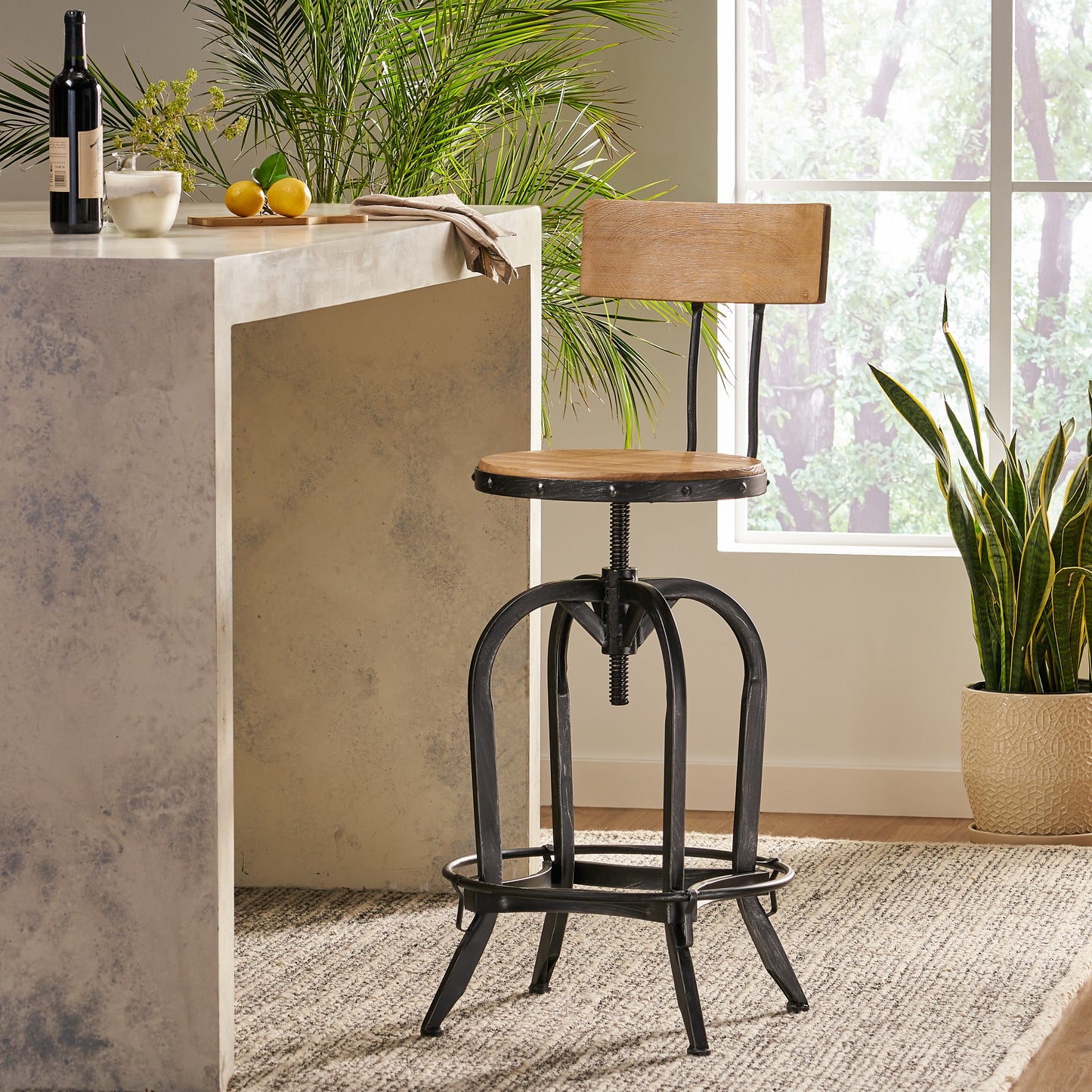 Swivel & Style: Adjustable Barstools with Wood Accent