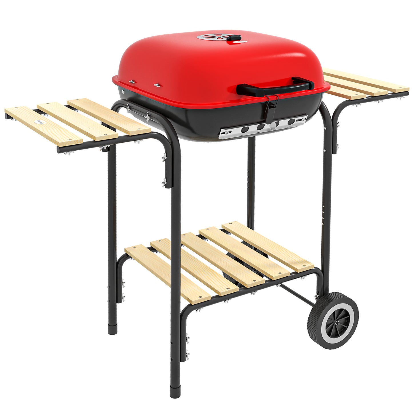 Red Hot Portable Charcoal Grill with Wheels and Side Tables