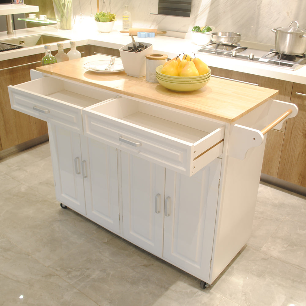 Elegant Mobile Kitchen Island with Adjustable Shelves