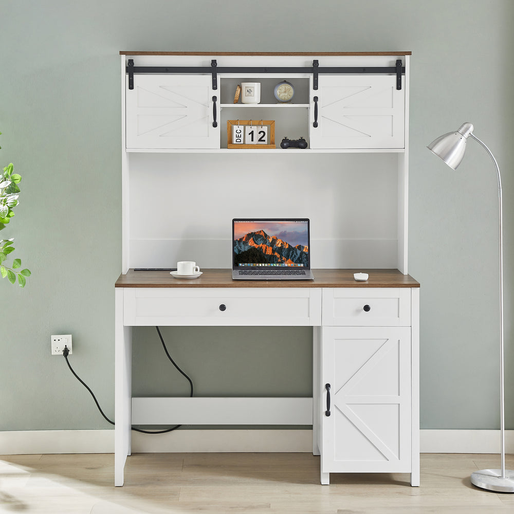 Rustic Farmhouse Executive Desk with Charging Station