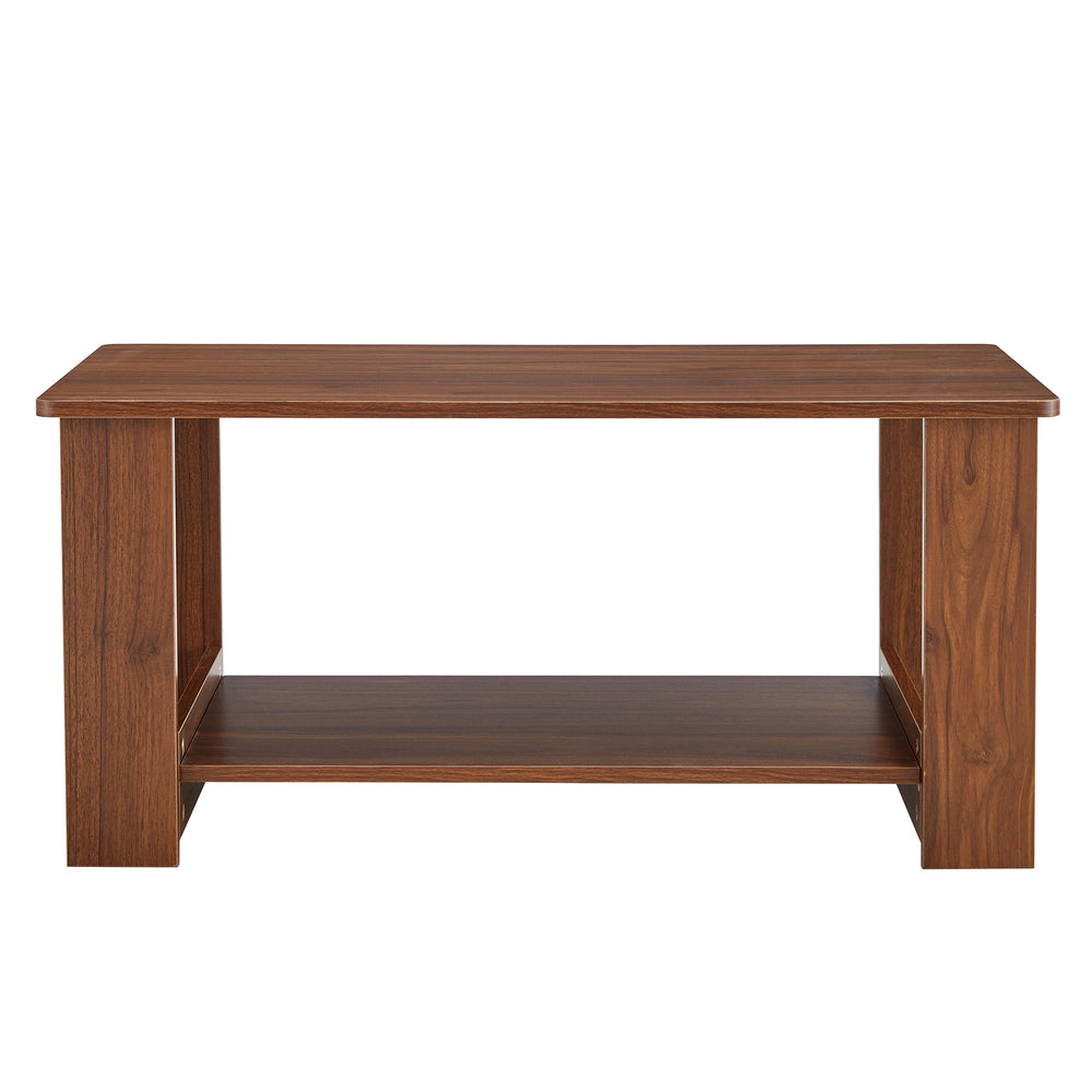 Sleek Walnut Double-Layer Coffee Table