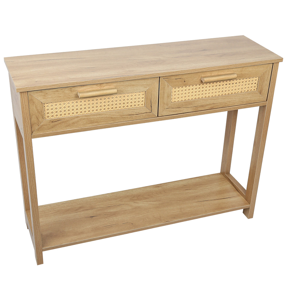 Chic Rattan Console Table with Storage