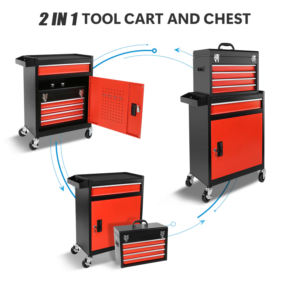 Rolling Tool Chest with Lockable Drawers and Detachable Top