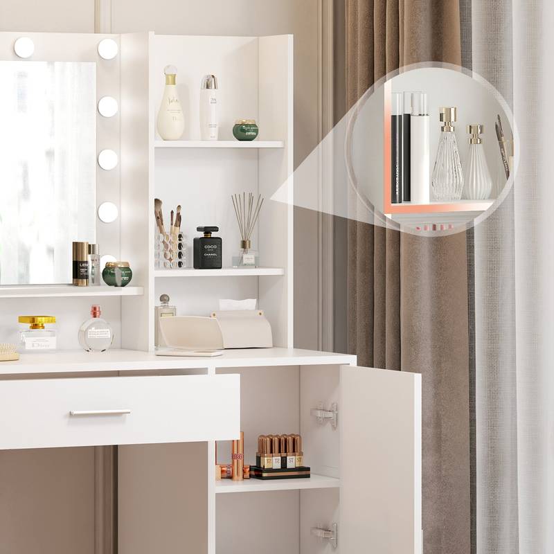 Glam Up Vanity Set with Mirror & Lights