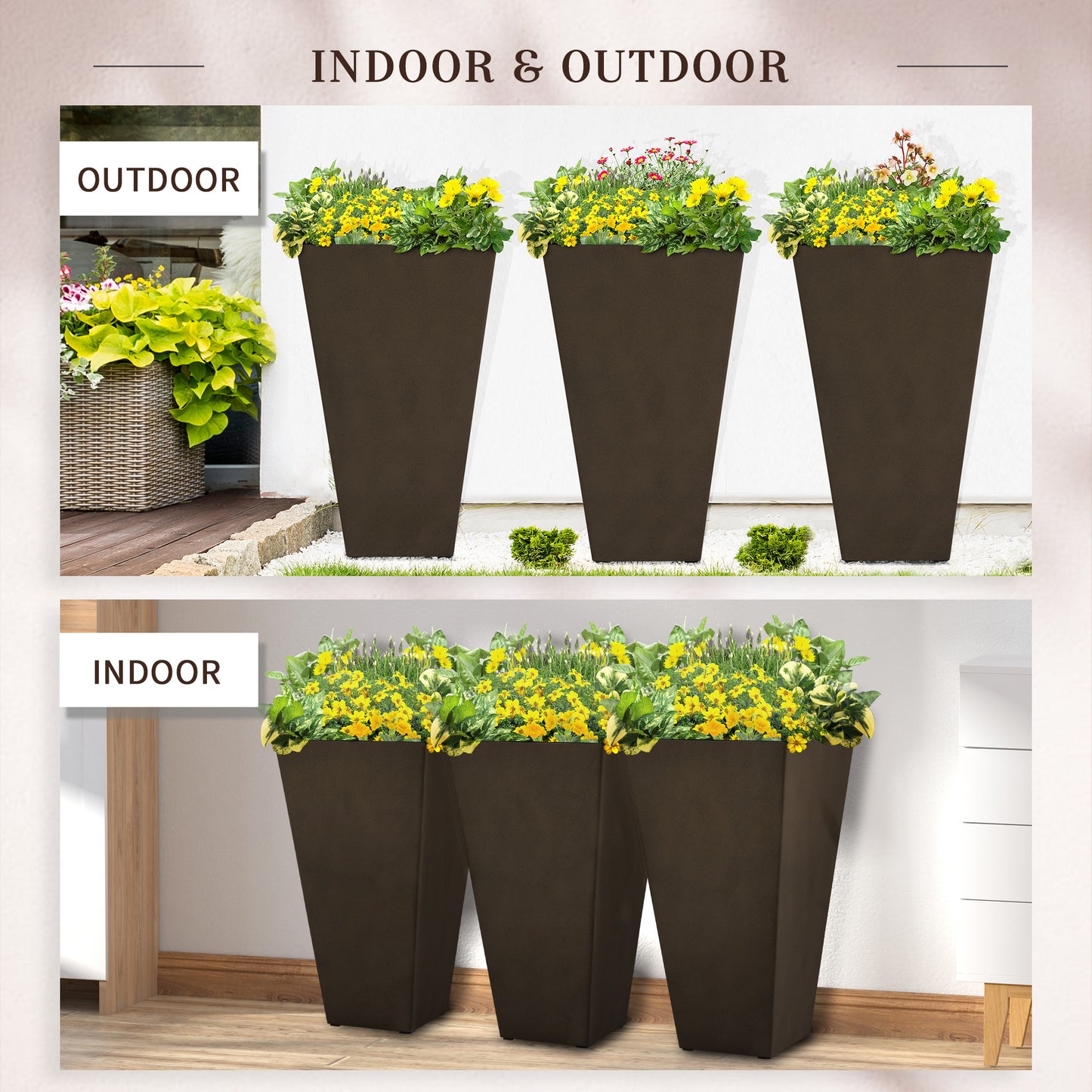 Chic Triple Tall Planters - Perfect for Indoors and Outdoors