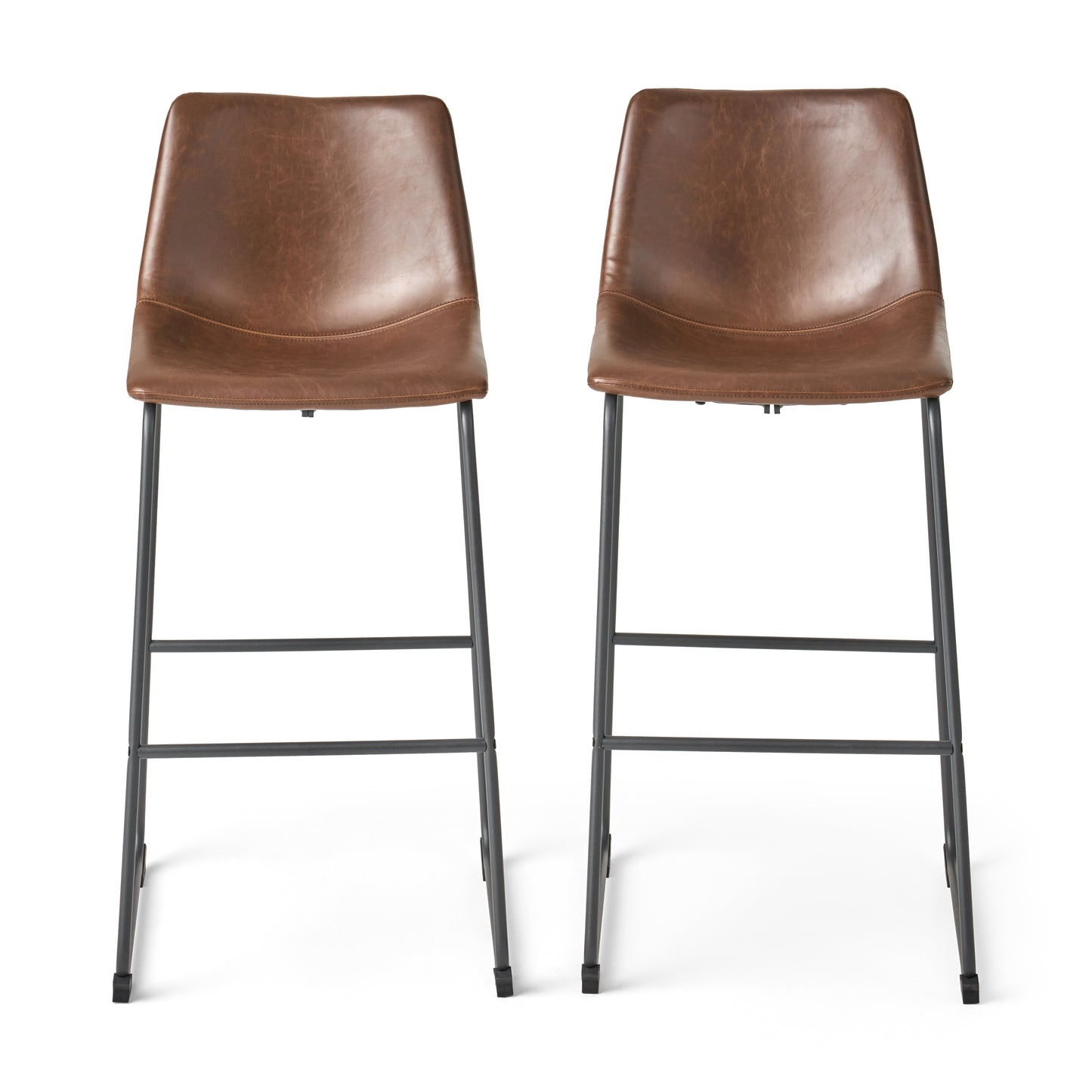 Chic Vintage Brown Faux Leather Barstools - Set of Two