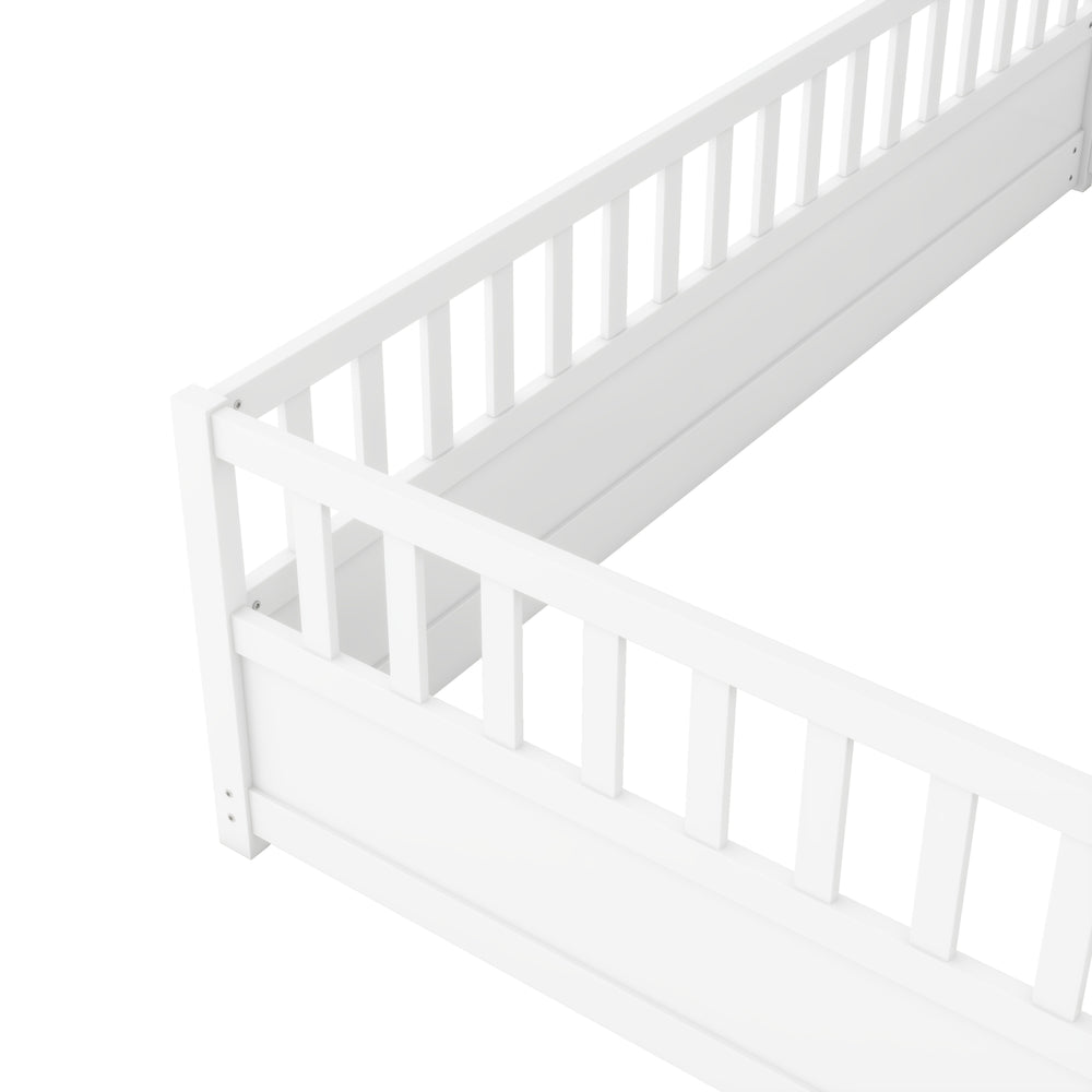 Cozy Twin Montessori Floor Bed with Safety Barrier