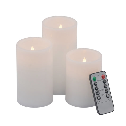 Trio of White LED Candles with Timer Remote