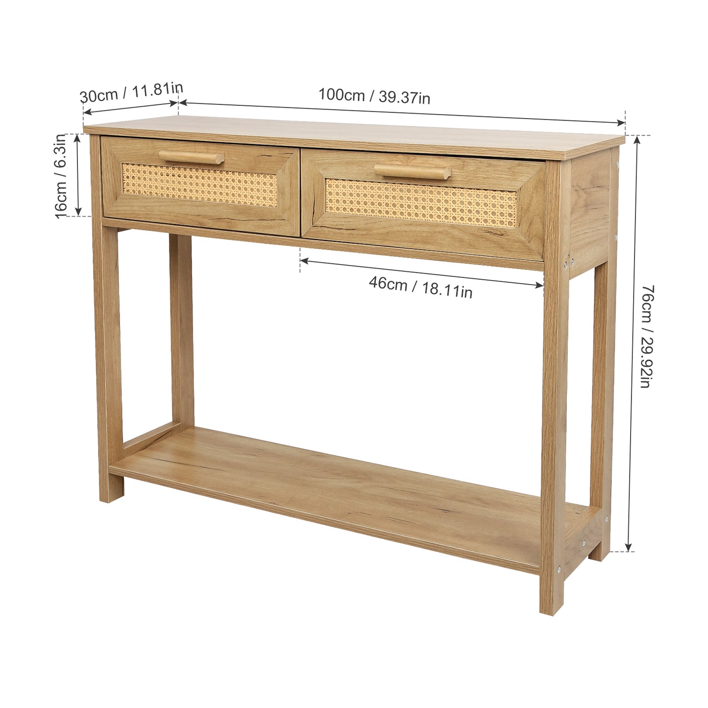 Chic Rattan Console Table with Storage