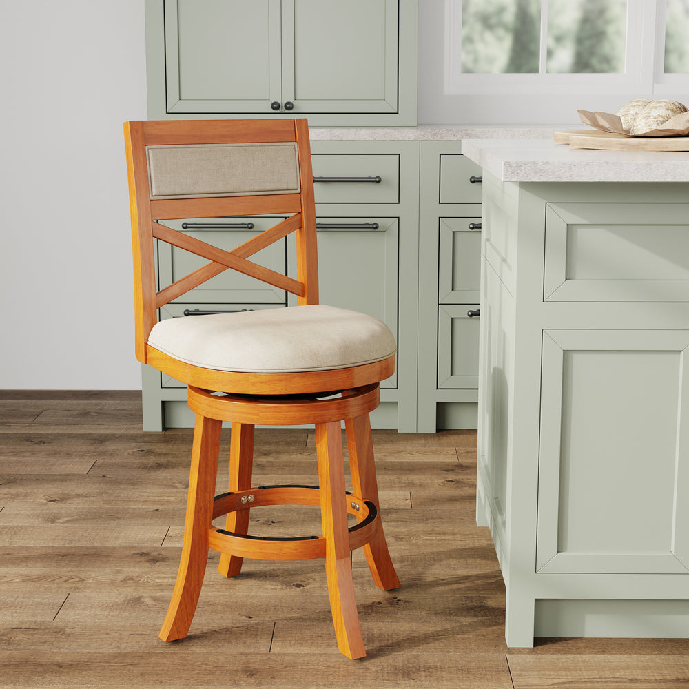 Swivel Comfort X-Back Stool in Natural with Beige Seat