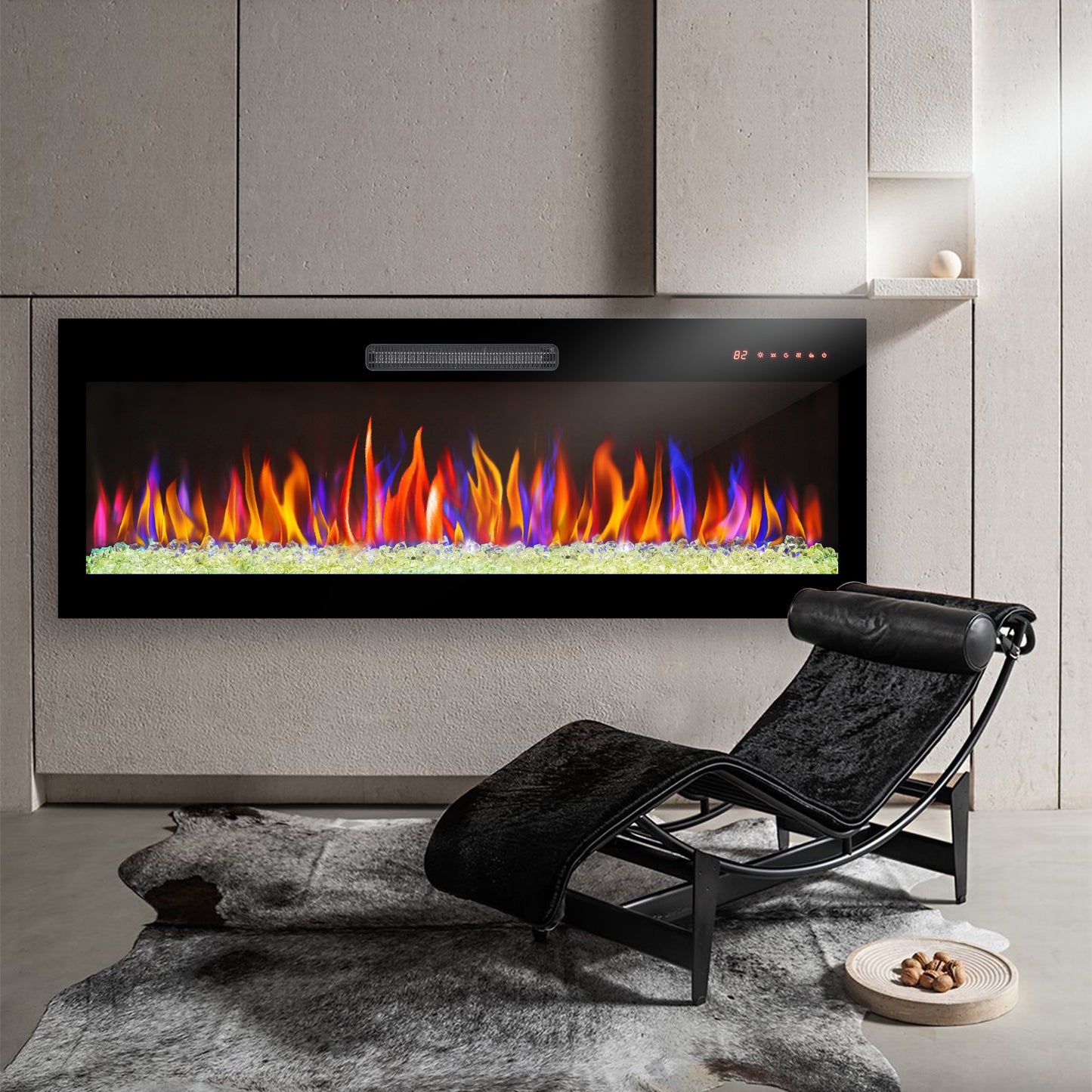 Sleek Wall-Mounted Electric Fireplace with Colorful Flames & Remote