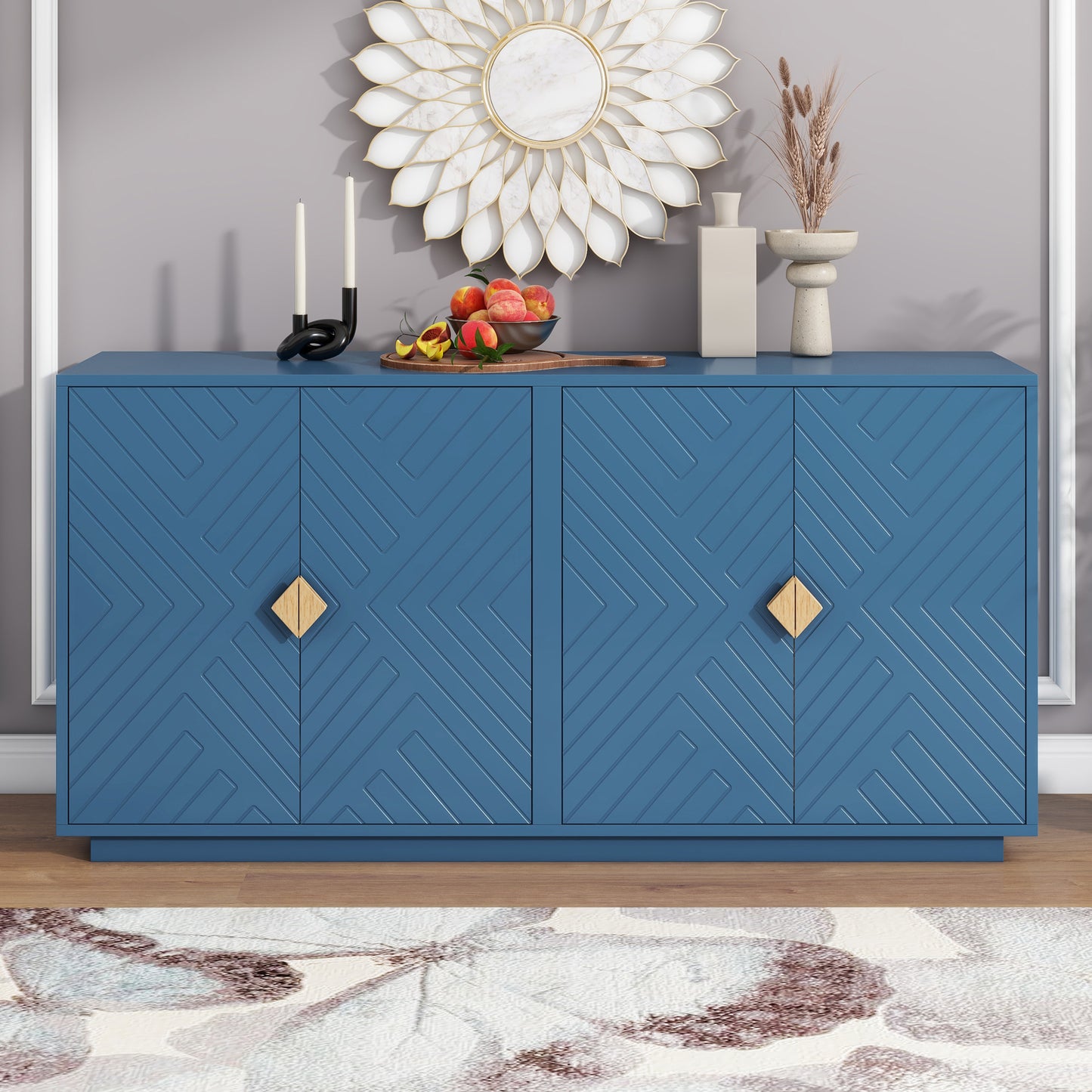 Chic Navy Sideboard with Stylish Handles & Adjustable Shelves