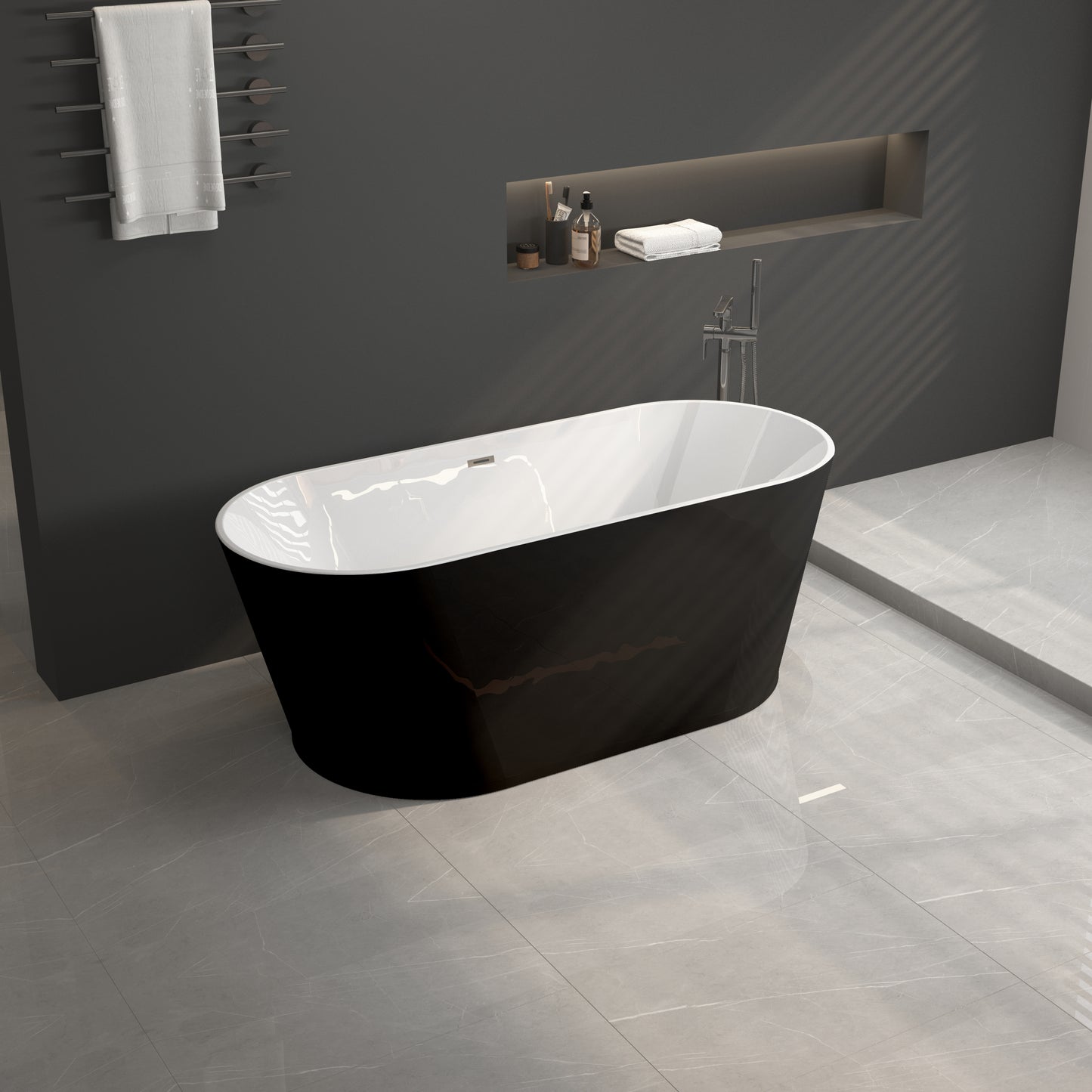 Sleek Black Freestanding Soaking Tub