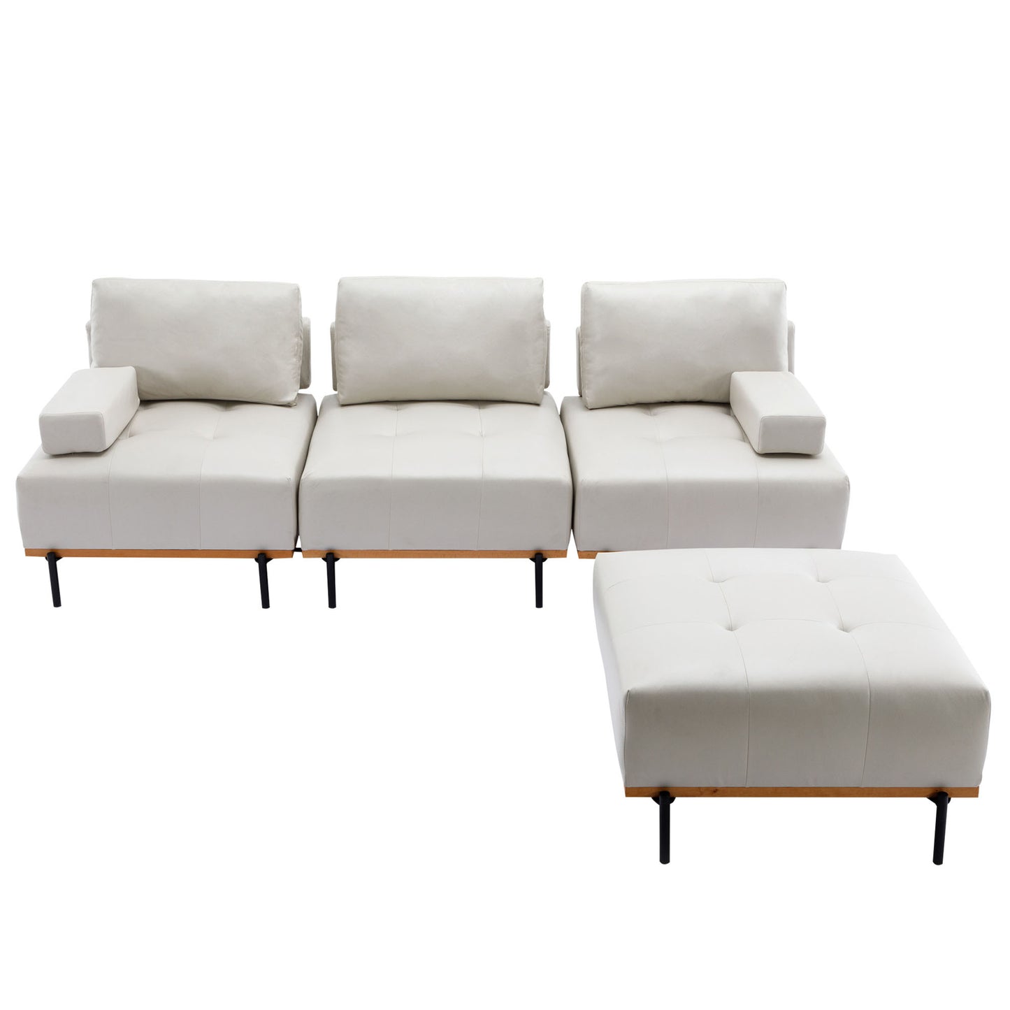 Cozy L-Shaped Sectional Sofa with Ottoman - Plush Beige Comfort for Your Living Room