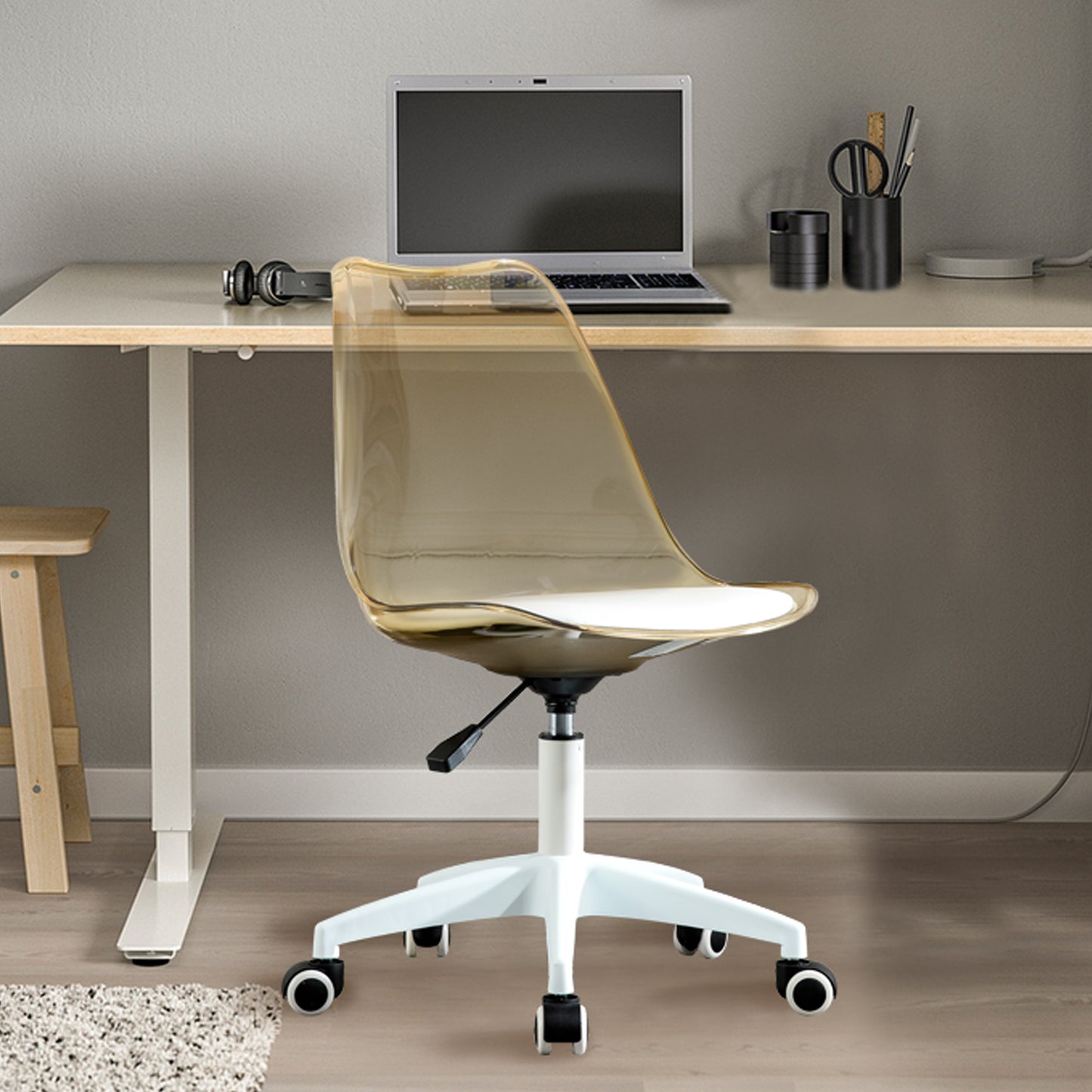 Swivel Comfort: Stylish Armless Desk Chair in Amber Brown