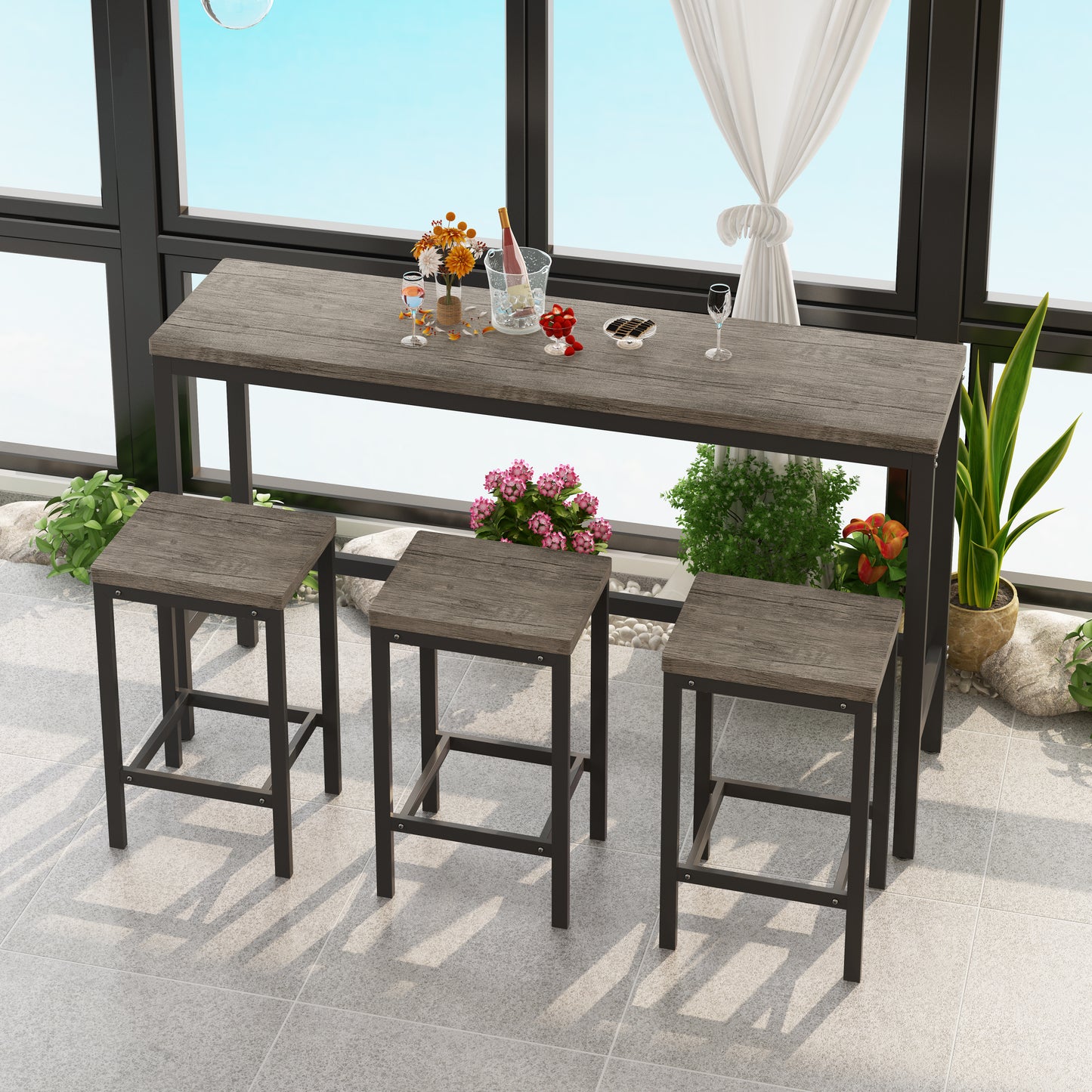 Chic Bistro Dining Set with Stools