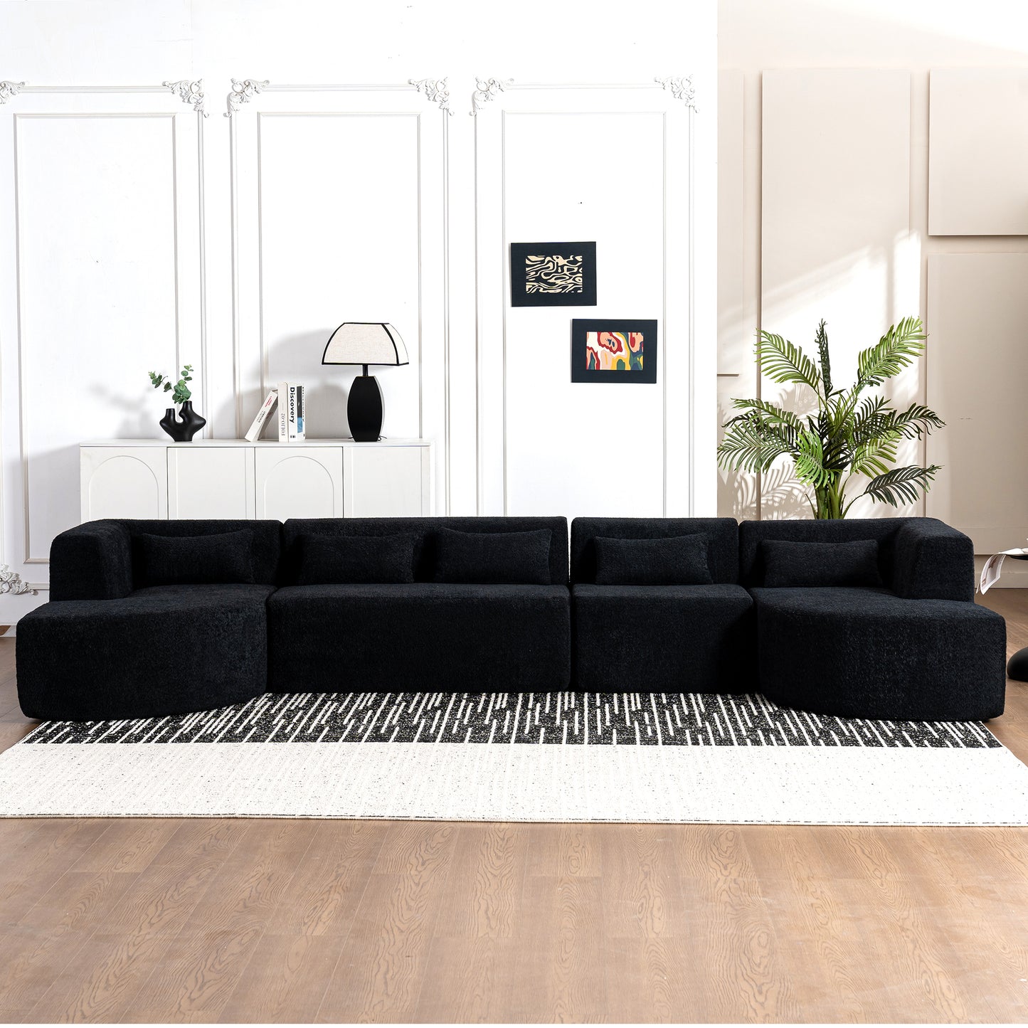 Chic Black Modular Sofa with Loungers and Plush Pillows