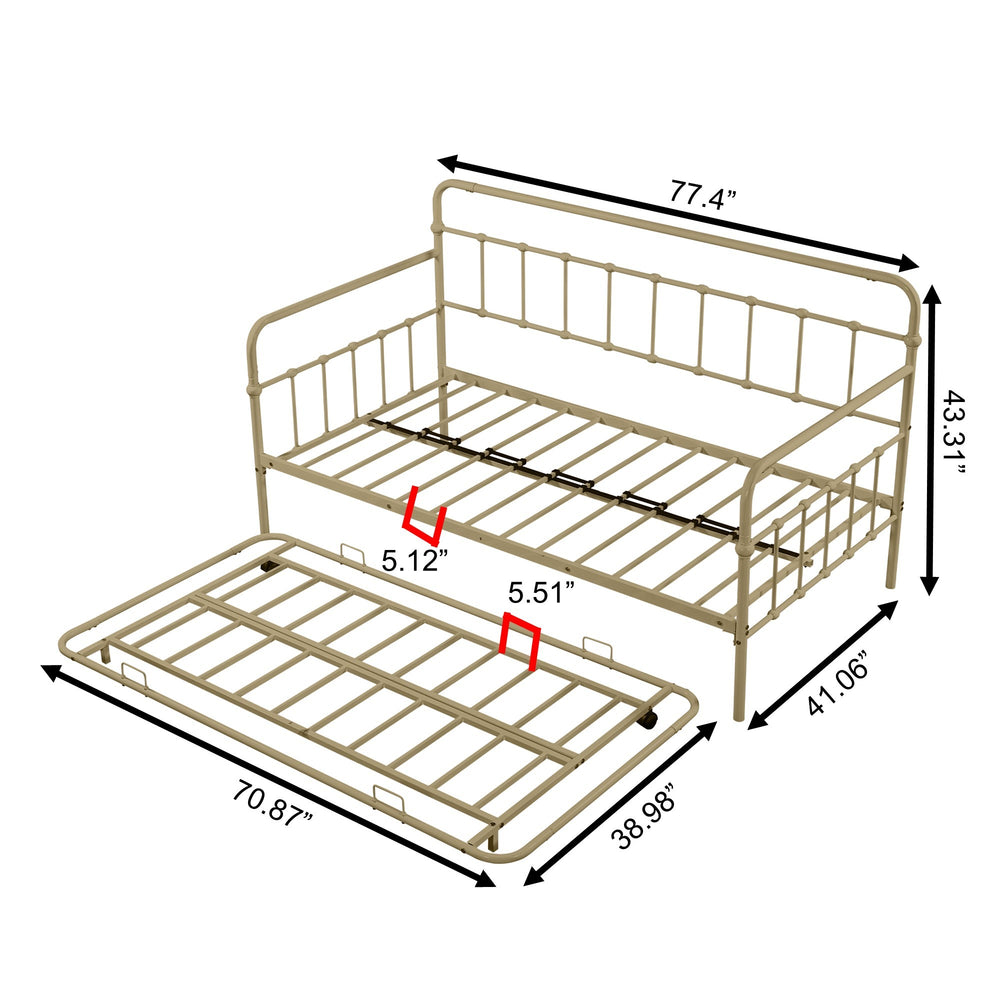 Chic Metal Daybed with Hidden Trundle