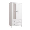Chic White Metal Wardrobe with Mirror and Drawers