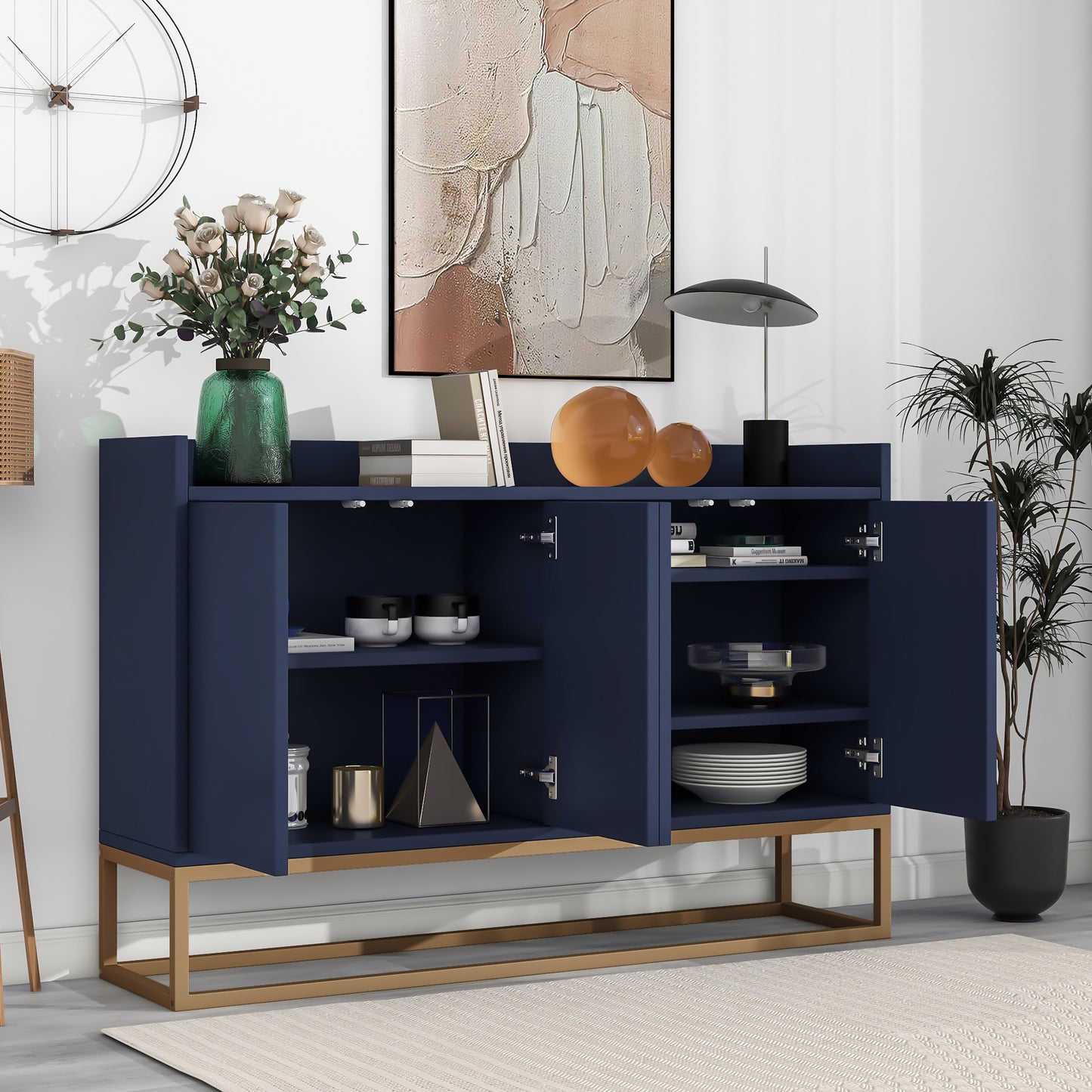 Navy Chic Storage Buffet: Elegant Organization for Your Home