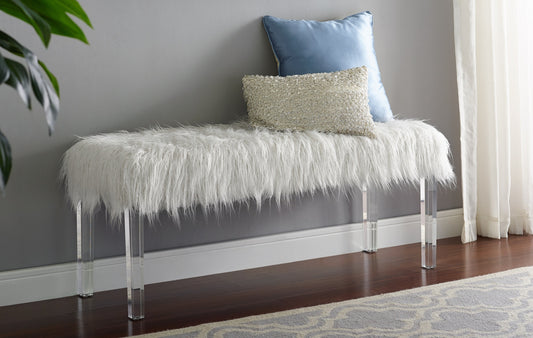 Chic White Fur Bench with Stylish Legs