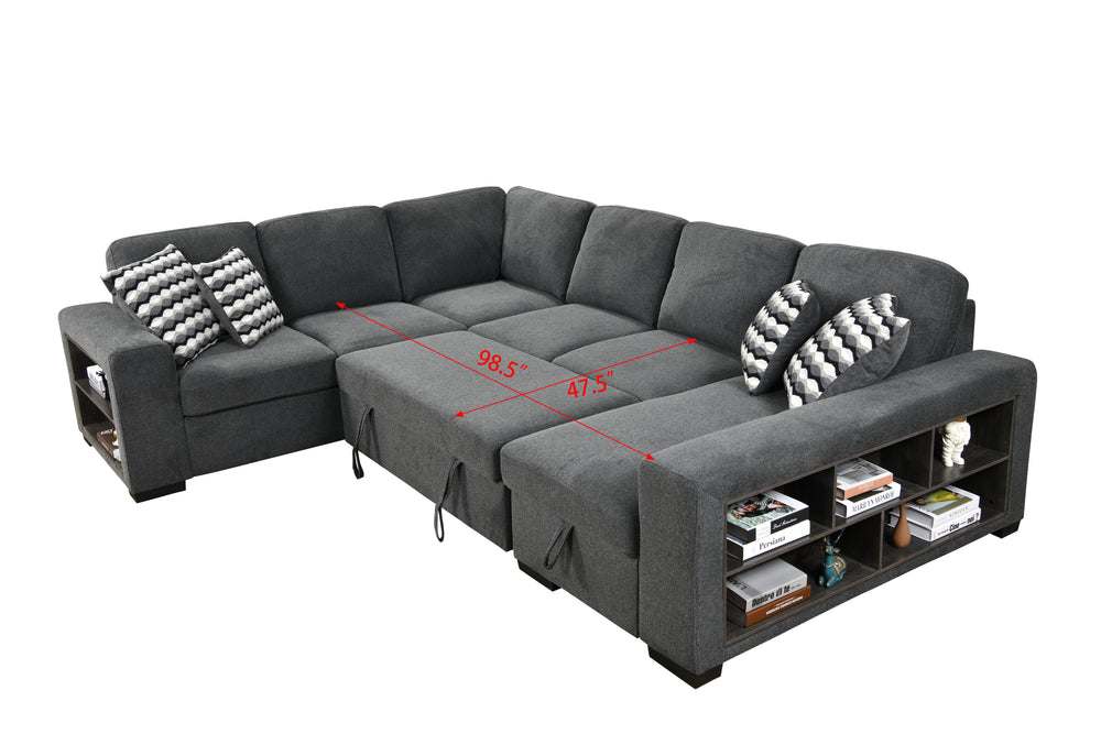 Cozy Modern U-Shaped Sectional Sofa with Storage and Pull-Out Bed - Dark Gray