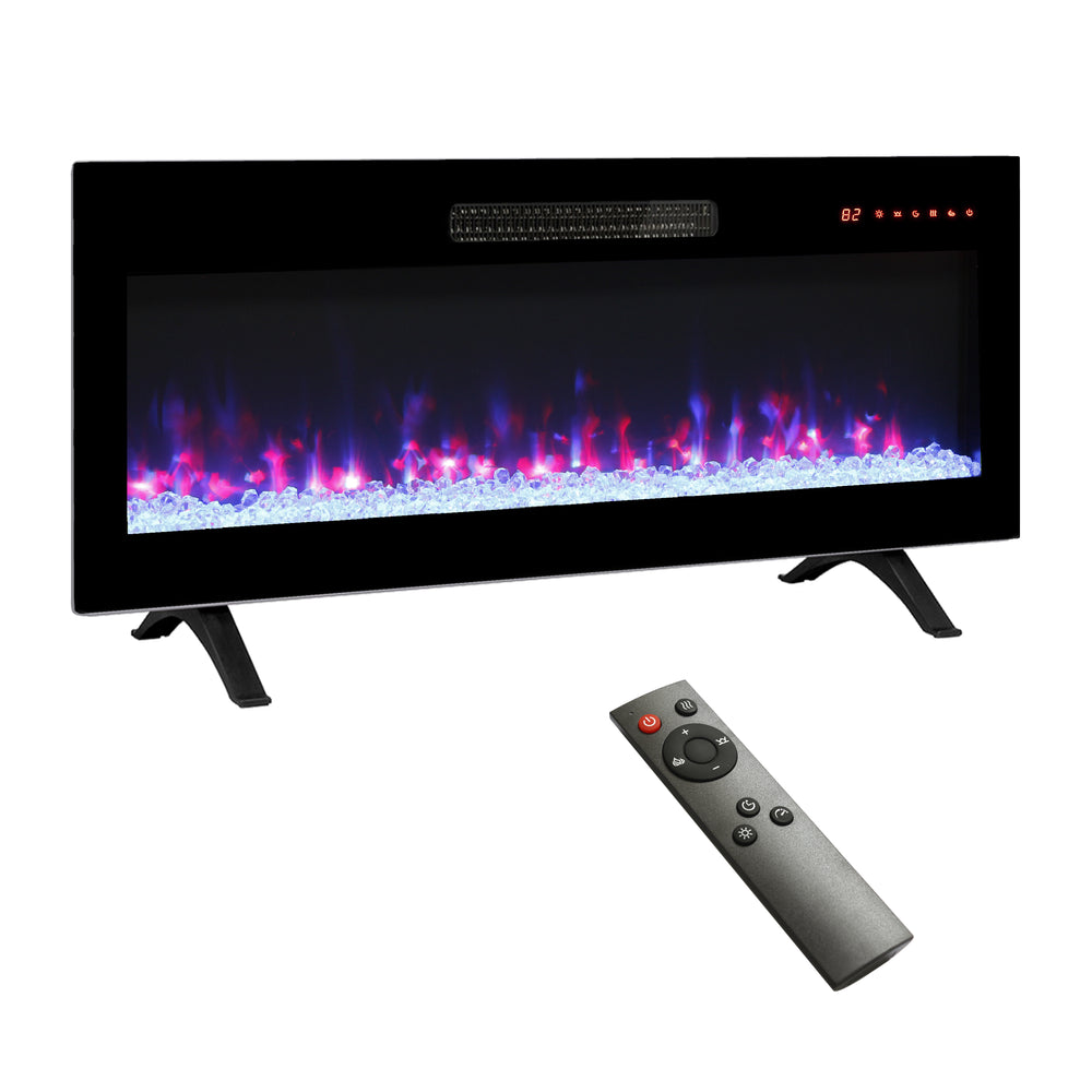 Sleek Glass Wall-Mounted Electric Fireplace with Remote & Color Flames