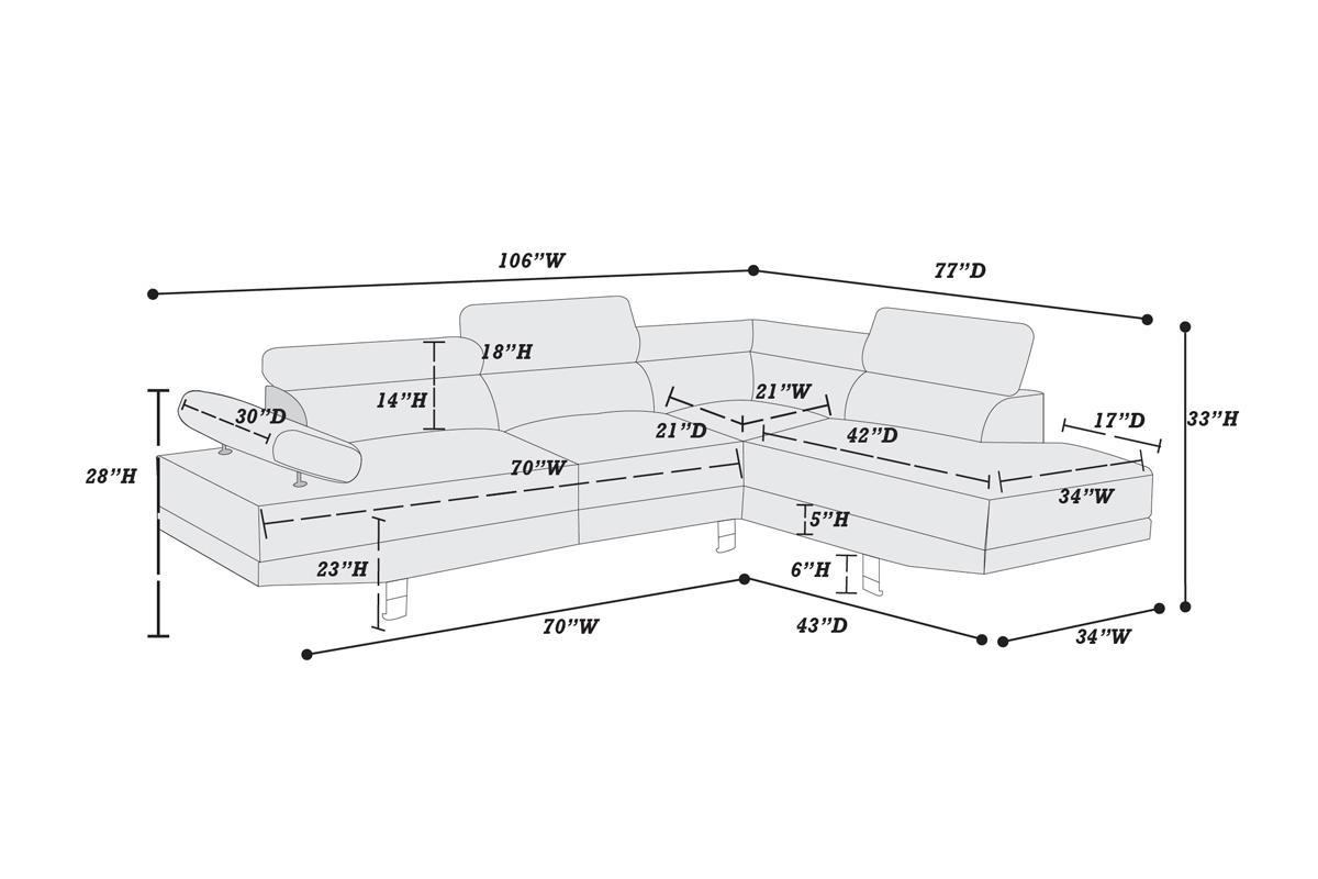 Stylish White Faux Leather Sectional Sofa with Adjustable Headrests