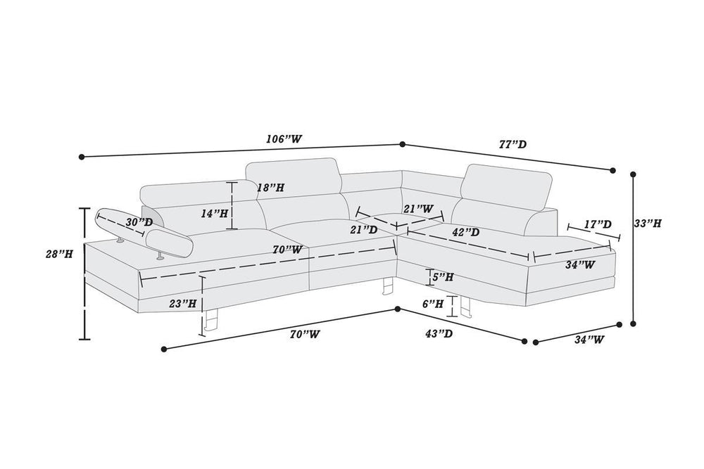 Stylish White Faux Leather Sectional Sofa with Adjustable Headrests