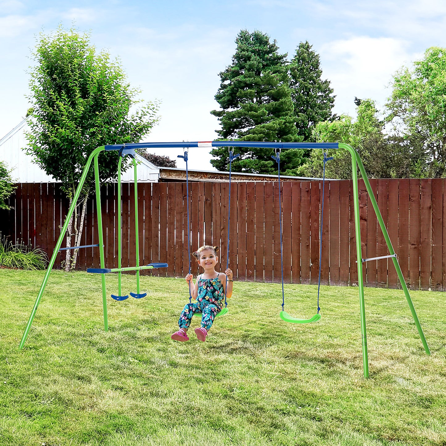 Backyard Bliss Metal Swing Set with Glider